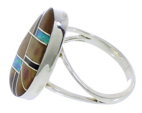 Genuine Silver Southwestern Multicolor Ring Size 6-1/2 TX39361